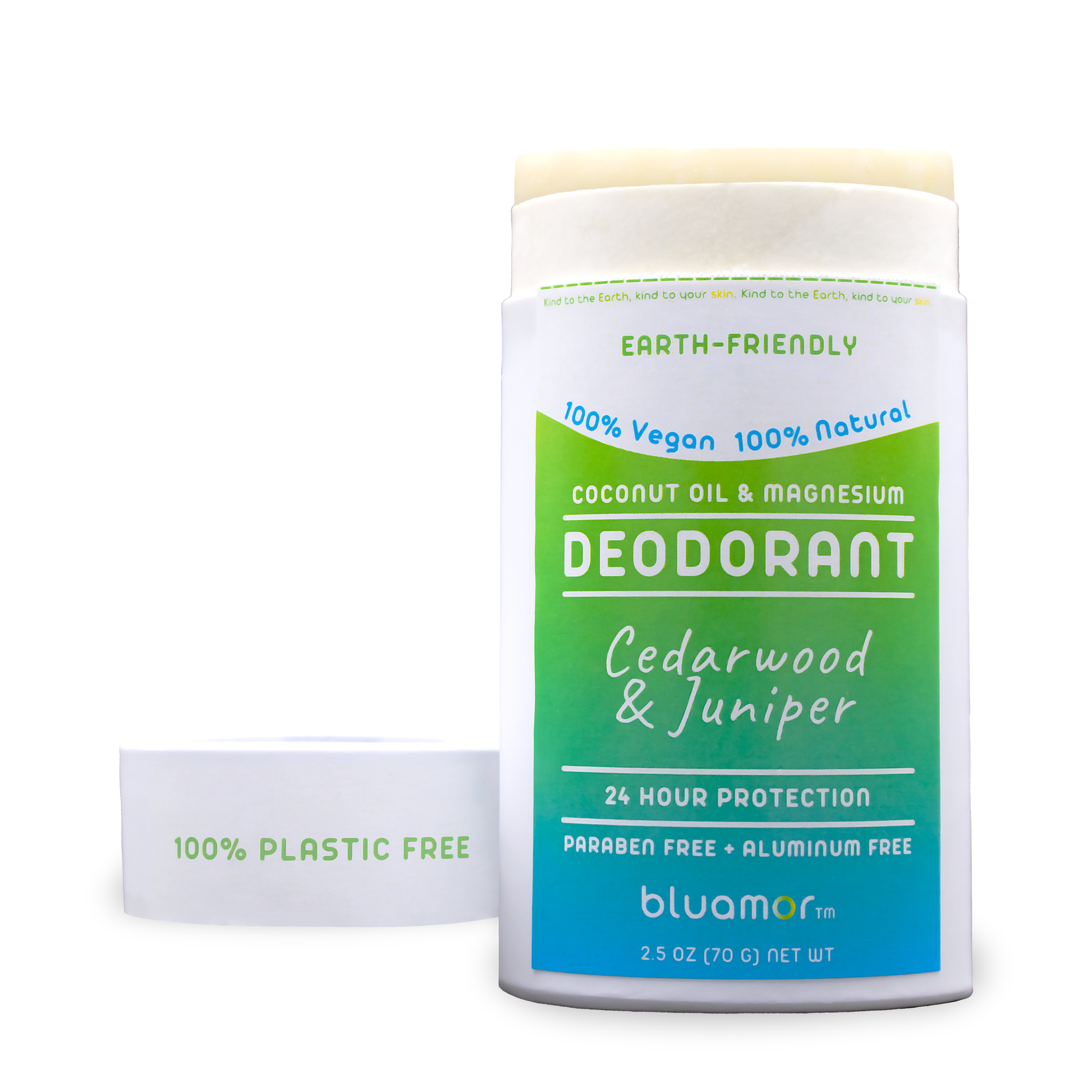 Coconut Oil & Magnesium Deodorant Cedarwood and Juniper in a white paper package with a green label, offering natural, aluminum-free odor protection with natural scent.