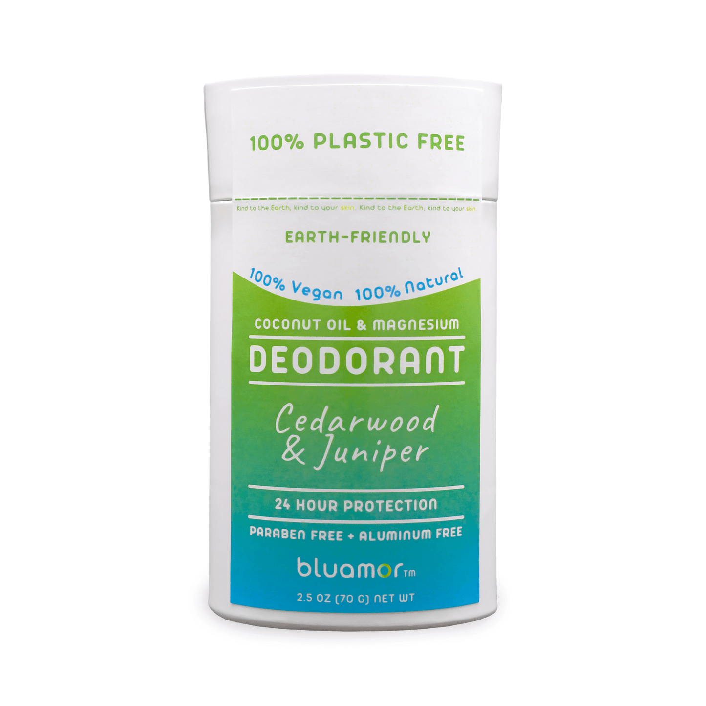 Coconut Oil & Magnesium Deodorant Cedarwood and Juniper in a white paper package with a green label, offering natural, aluminum-free odor protection with natural scent.