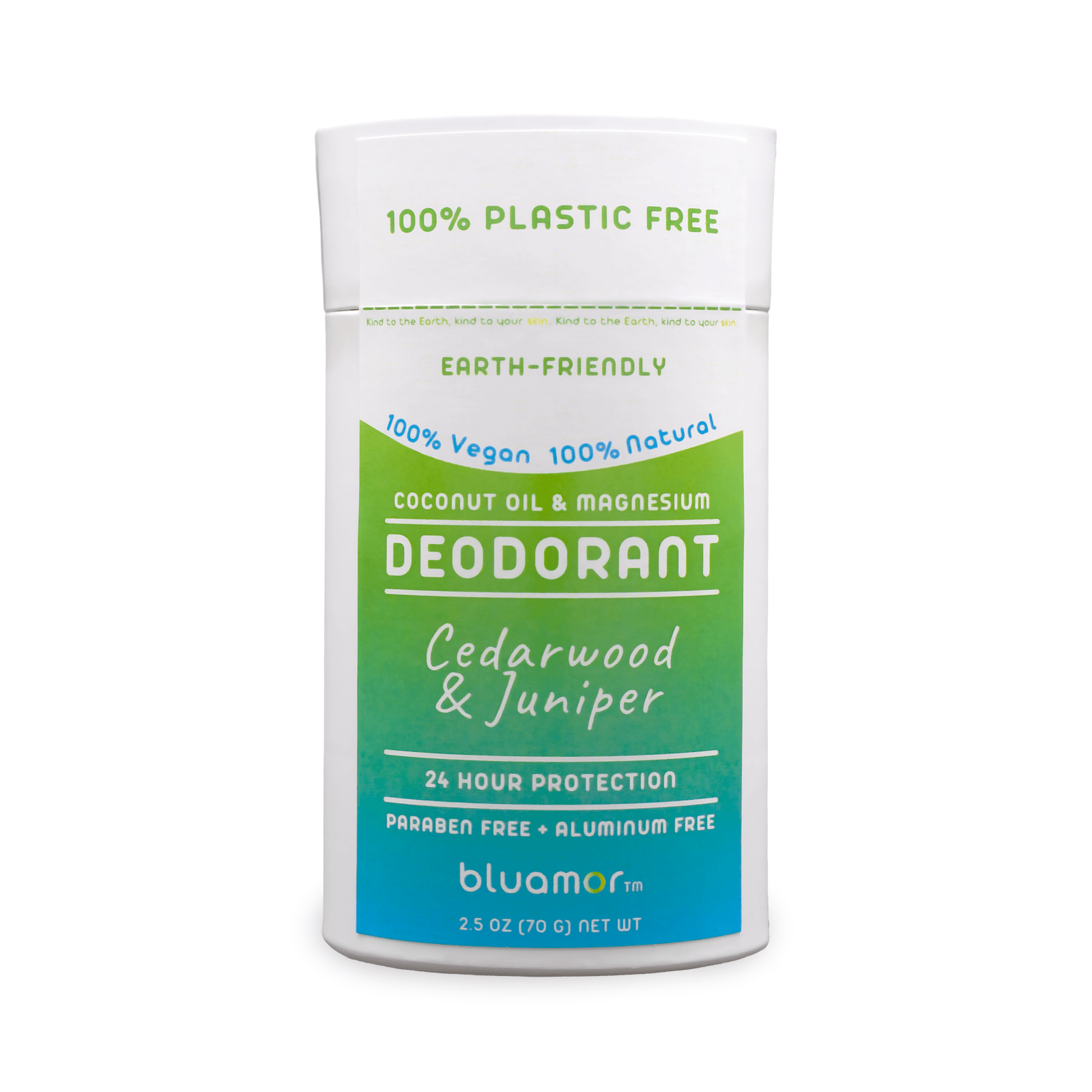 Coconut Oil & Magnesium Deodorant Cedarwood and Juniper in a white paper package with a green label, offering natural, aluminum-free odor protection with natural scent.
